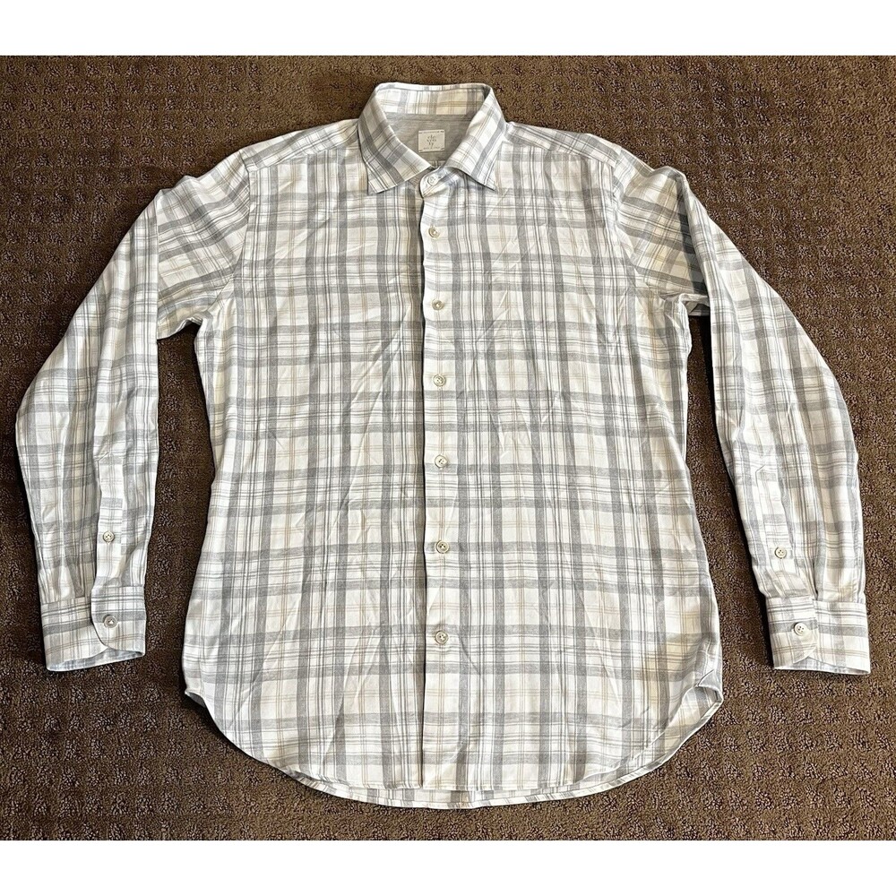 Eleventy Platinum Men’s Gray Plaid Button Cotton Blend Soft Made In Italy Size L